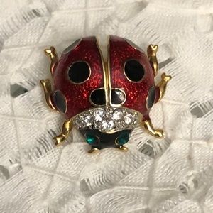 Vintage enamel ladybug  with rhinestone brooch